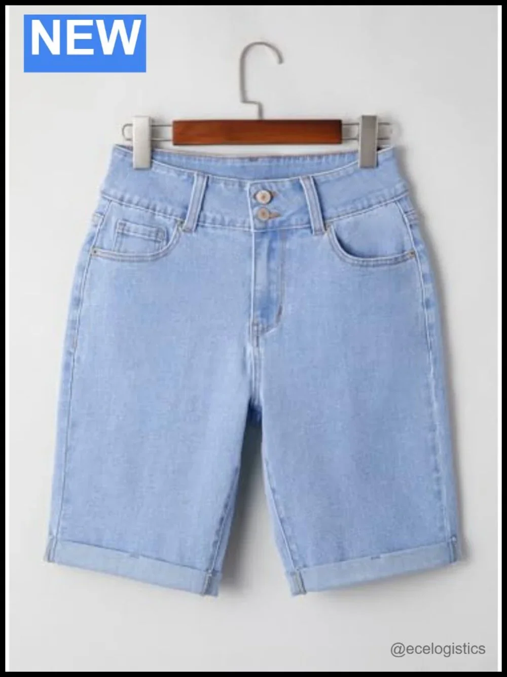 Women's High Waisted Bermuda Jean Shorts with Rolled Hem